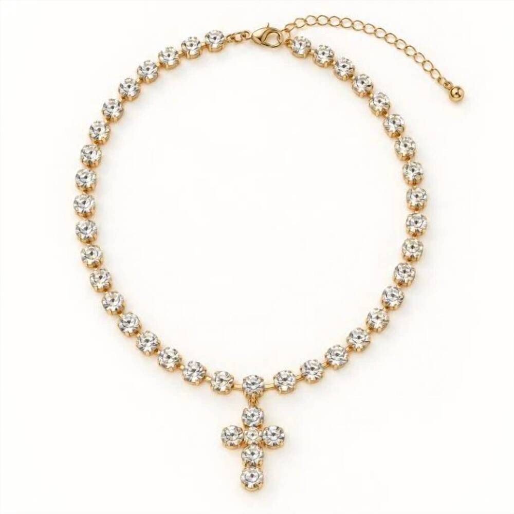 NEW SENSIBLING CORP women's rhinestone cross necklace in clear
